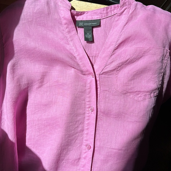 INC Pink Linen Tie Front Blouse EUC No Pets/Non-smoking - Picture 3 of 6